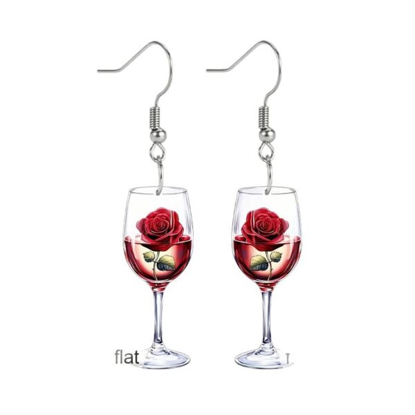 Wholesale Red wine glass and red rose earrings, Valentine's Day acrylic earrings