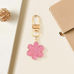 Pink glitter flower keychain