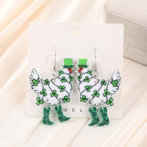 Green chicken earrings