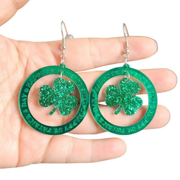 Wholesale St. Patrick's Day Green Clover Hat Boots Gold Coin Acrylic Earrings