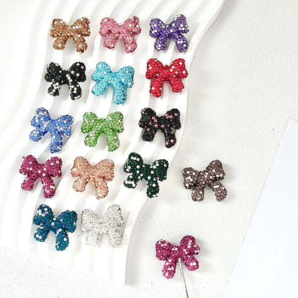Wholesale 10pcs Colorful diamond clay butterfly bow ribbon with vertical hole beads