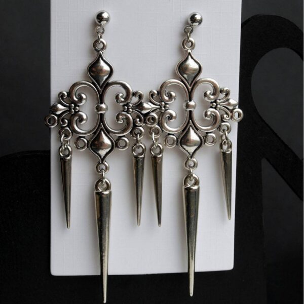 Wholesale Gothic silver pointed filigree long earrings