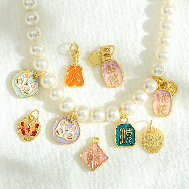 Wholesale Color-preserving gold ornaments creative colorful koi fox face butterfly banana fan bracelet necklace handmade diy ornaments