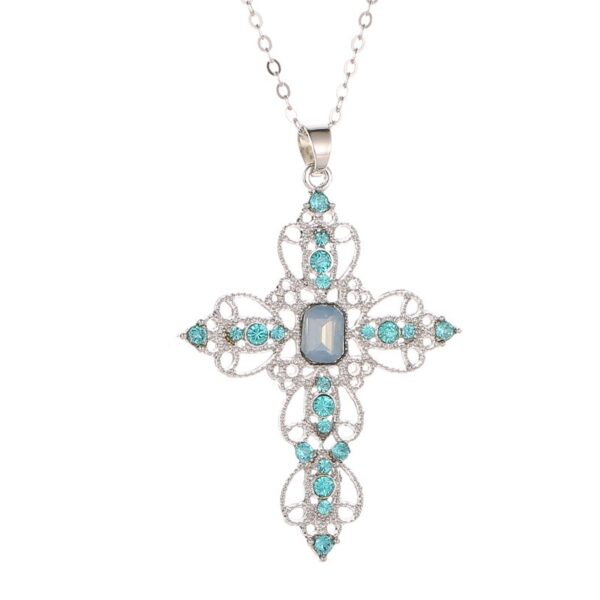 Wholesale Bohemian style hollowed out diamond studded cross necklace