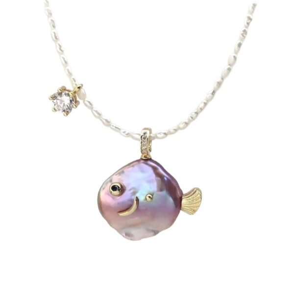 Wholesale Ocean Pearl Series Cute Pearl Fish Zircon Pendant Necklace