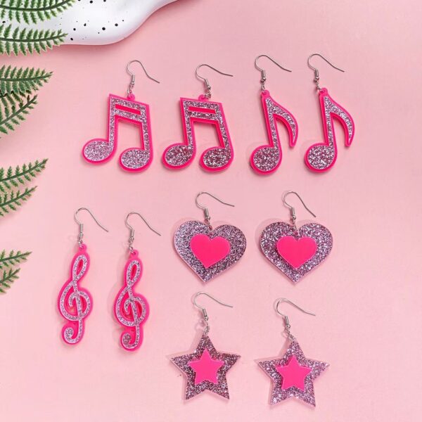 Wholesale Pink eighth note pentagram acrylic earrings
