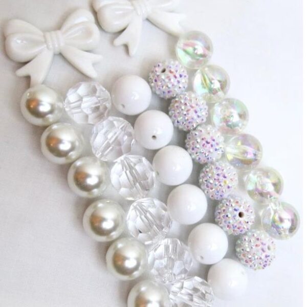 Wholesale 50pcs White with 20MM Acrylic Beads DIY Bow Mixed Beaded Loose Beads Combination