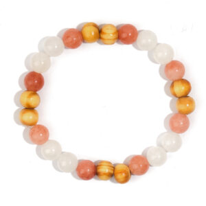 Sunstone + wood grain beads + white chalcedony bracelet