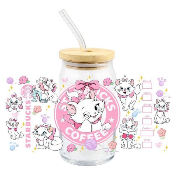 Wholesale Mary Cat UV DTF Crystal Transparent Sticker Pink Cute Cartoon Pattern Glass Waterproof Scratch Resistant Cross Border