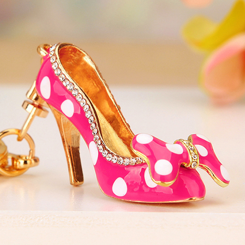 Wholesale Wave dot high heels rhinestone metal keychain
