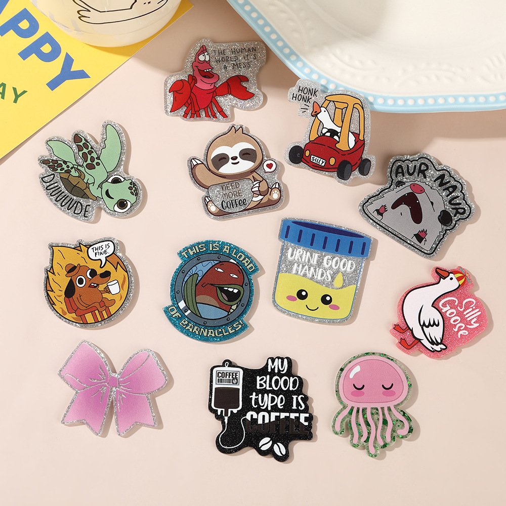 Wholesale Acrylic Funny Animal Cartoon Glitter Patch Fun Cute Badge Refrigerator Material DIY Aessories