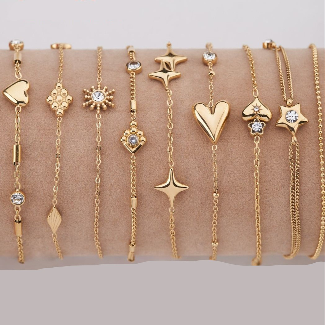 Wholesale jewelry light luxury style love plating zircon gold plated adjustable bracelet batch
