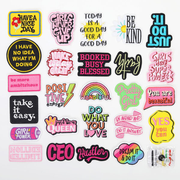 Wholesale Inspirational pink girl encourages English embroidery DIY Patches