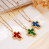 Wholesale copper inlaid colorful zircon cross pendant necklace