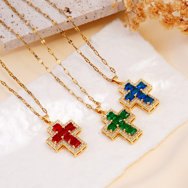 Wholesale copper inlaid colorful zircon cross pendant necklace