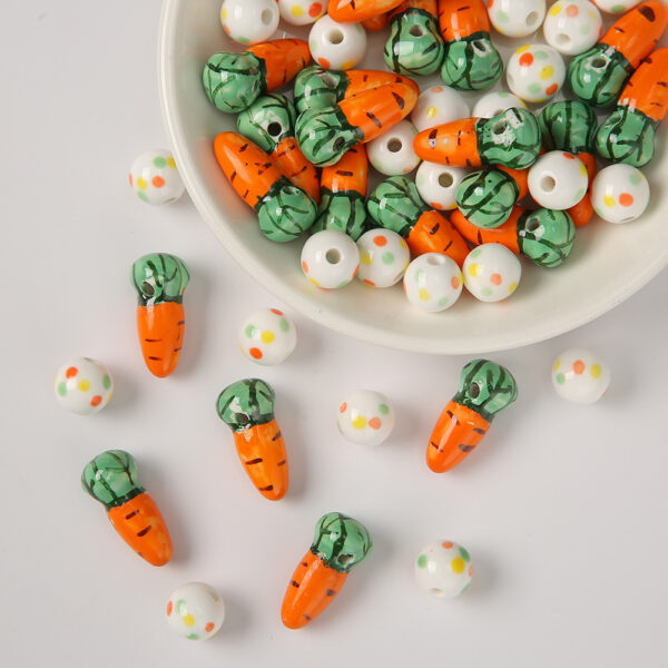 Wholesale Ceramic Carrot Cute Cartoon Polka Dot Cylinder Beads