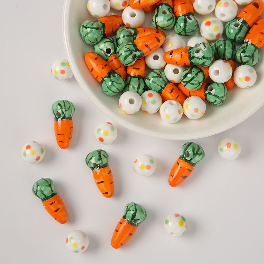 Wholesale Ceramic Carrot Cute Cartoon lka Dot Cylinder Beads