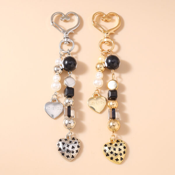 Wholesale Beaded Peach Heart Keychain Love Key Ring Key Chain Bag Pendant