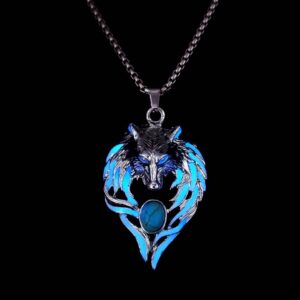 O1CN01w2GDhA2IVKfHiFGvT_3919529291-0-cib Wholesale Dark Glowing Wolf Totem Necklace with a Wolf Head
