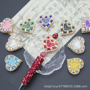 Wholesale Double-sided hollow heart inlaid with diamond crushed pink crystal straight hole beads