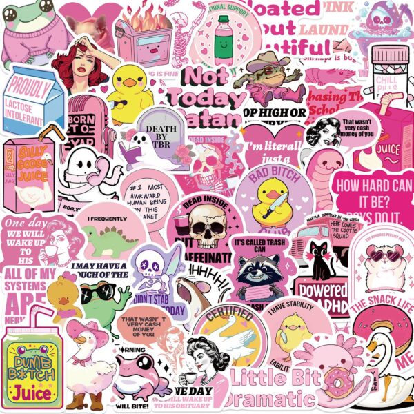 Wholesale 50pcs cartoon pink satirical graffiti watercolor proof vinyl stickers