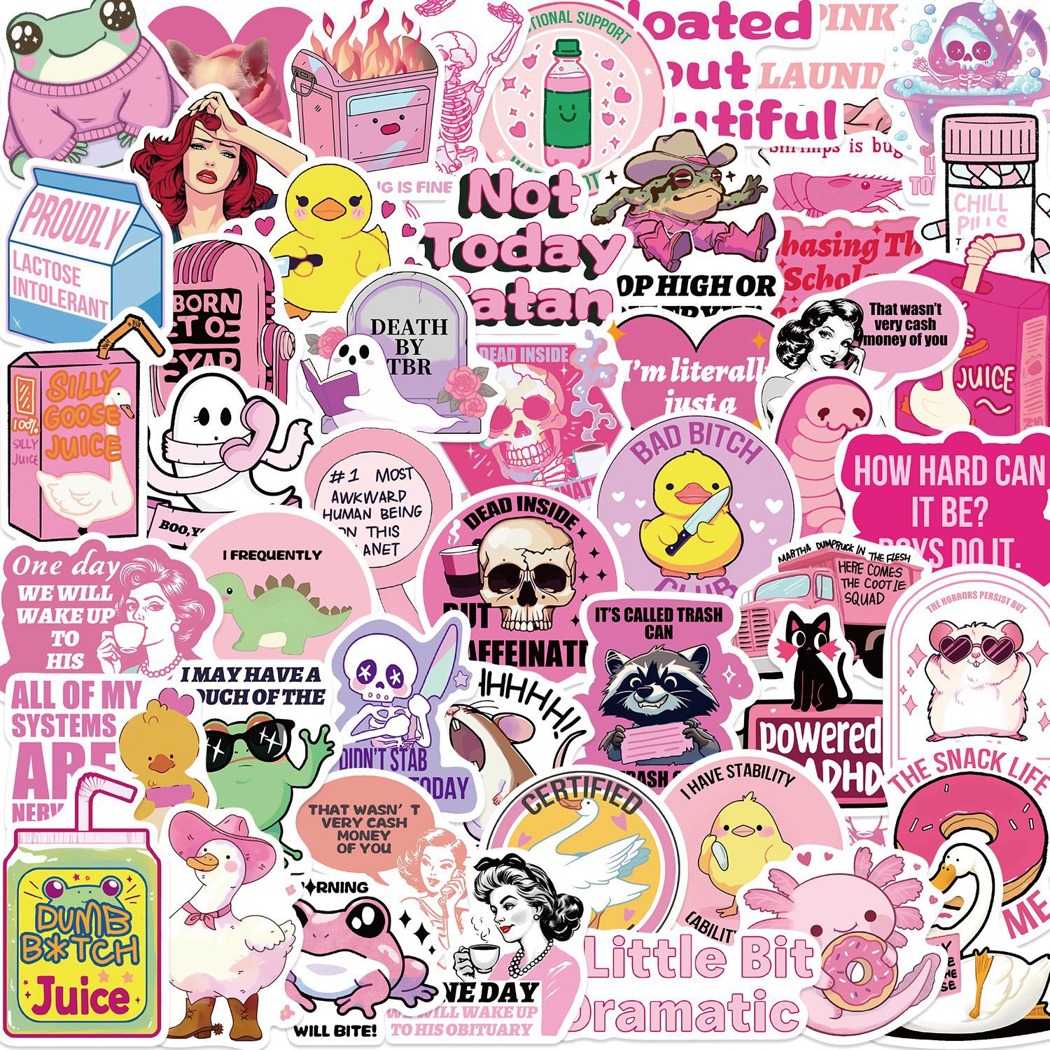 Wholesale cartoon pink satirical graiti watercolor proof vinyl stickers