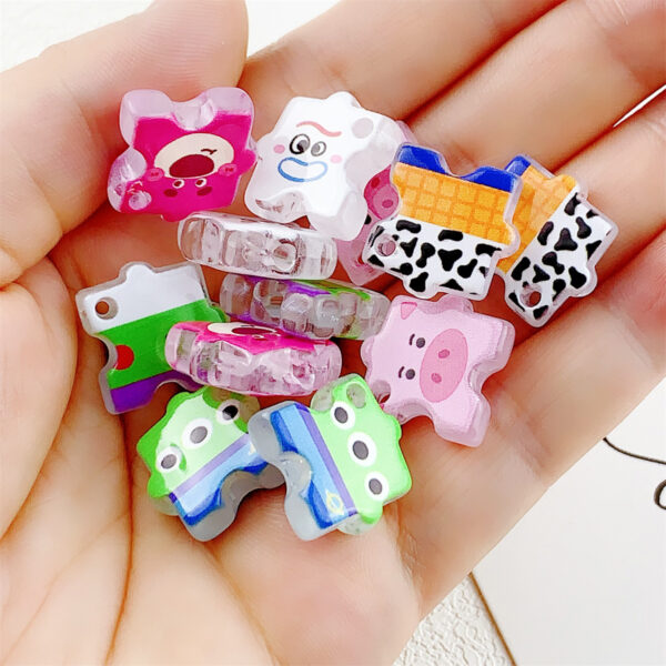 Wholesale 10pcs double-sided printed cartoon pig puzzle acrylic beads