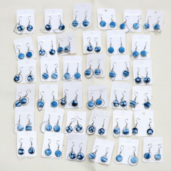 Wholesale Yunnan Dali Ethnic Style Earrings Tie-Dye Blue Dye Batik Hand-Woven Fabric Buckle Earrings Earrings