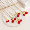 Wholesale Red cherry pendant stainless steel necklace
