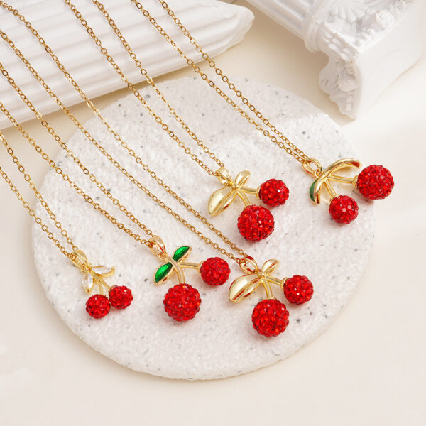 Wholesale Red cherry pendant stainless steel necklace
