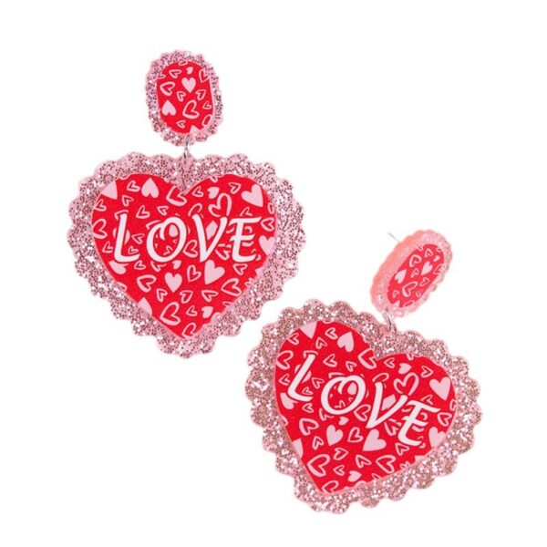 Wholesale Valentine's Day Heart-shaped LOVE Acrylic Glitter Earrings