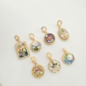 Wholesale 18K Hand-painted Oil Painting Series Ancient Technique Enamel Inlaid Natural Pearl Pendant