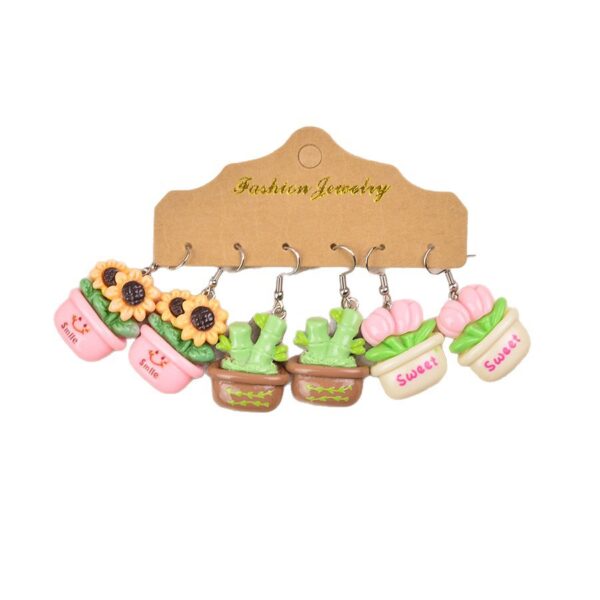 Wholesale Cute Expression Plant Flower Potted Earrings Set
