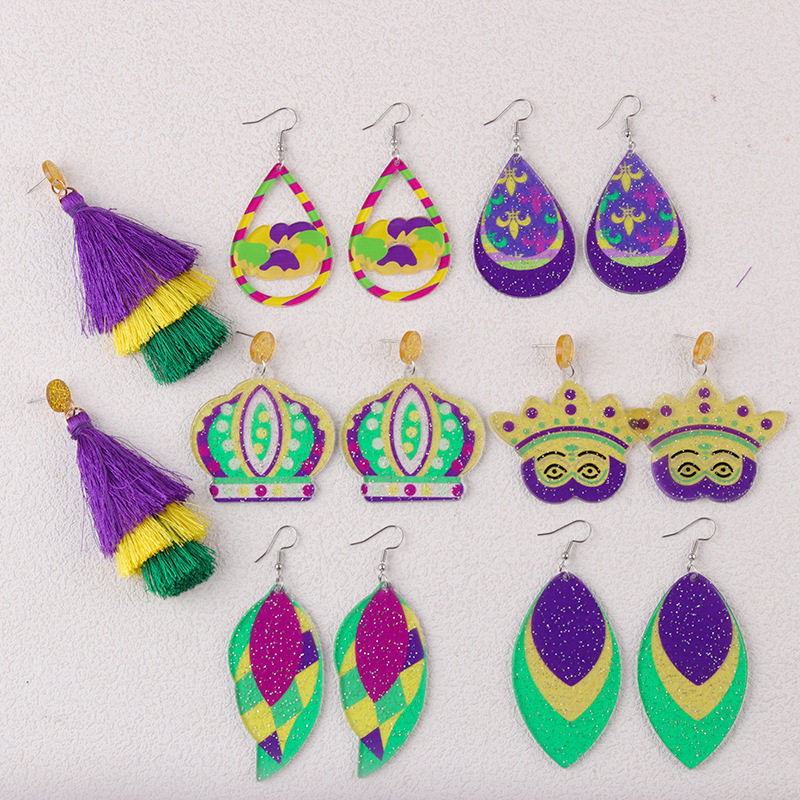 Wholesale Carnival water-saving oplet shaped acrylic tassel earrings