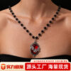Wholesale Dark punk black bead red cross multi-element necklace