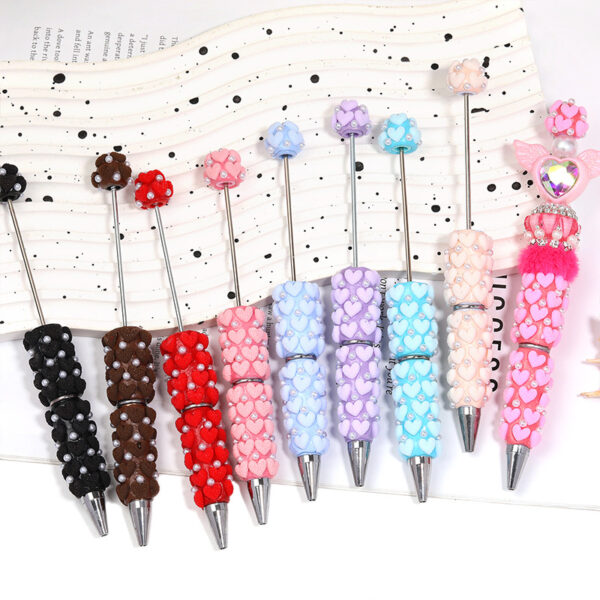 Wholesale Macaron-colored gravel heart beaded pen clay bead pen