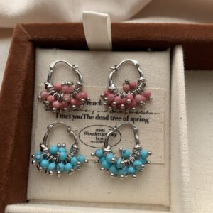 Wholesale Turquoise Cluster Colored Bead Bohemian Earrings