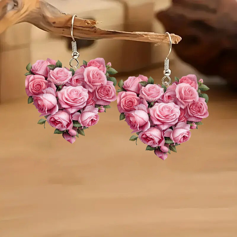 Wholesale Rose heart-shaped Valentine's Day acrylic earrings