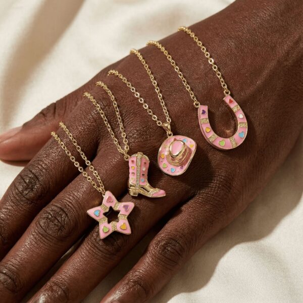 Wholesale Pink Gold Sweet and Cool Western Cowboy Hat Zirconia Pendant Necklace