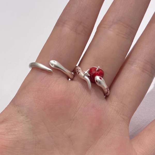 O1CN01wJpzYN1eElwmLlXHf_2218382003840-0-cib Wholesale Apple and Snake Niche Design Sweet and Cool Cute Resin Ring Fashionable High-End Non-Fading Open Ring for Women