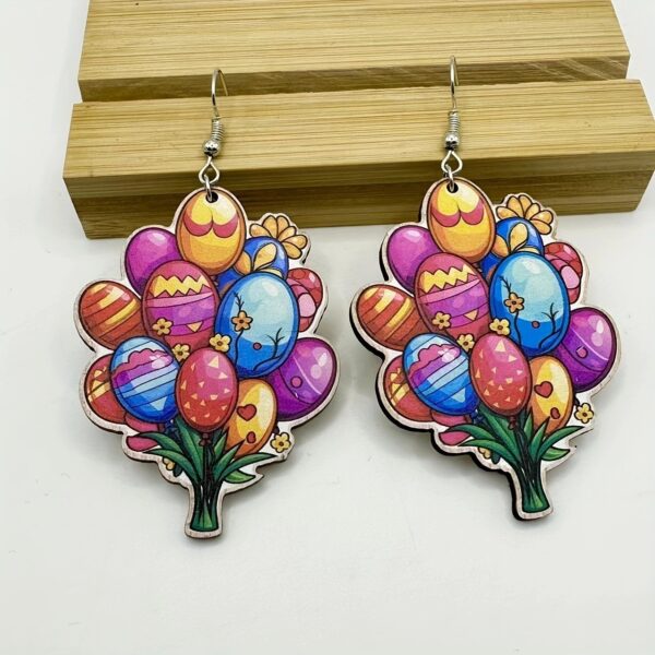 Wholesale Easter Flower Basket Rabbit Printed Easter E Wooden Earrings