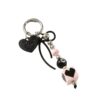 Wholesale Heart shaped bow square beads black pink keychain