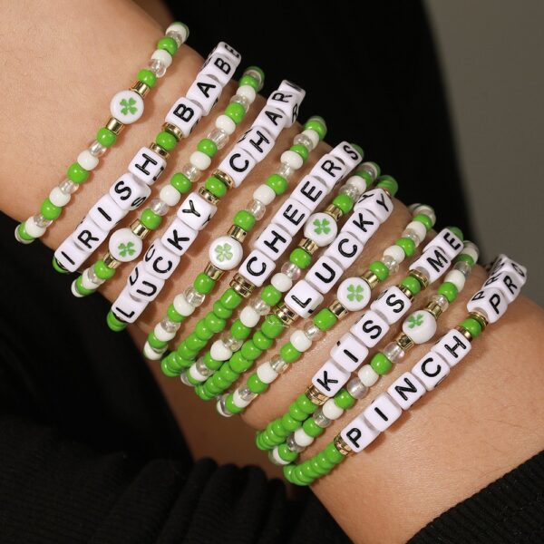 Wholesale St. Patrick's Day Green Lucky Clover Soft Ceramic Bracelet Set