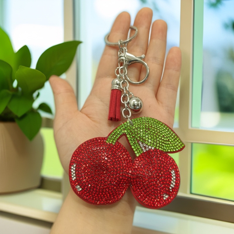 Wholesale Creative Rhinestone Cherry Keychain Pendant