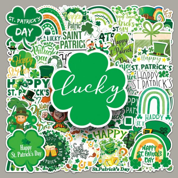 Wholesale 50pcs St. Patrick's Day Green Rainbow Four-Leaf Clover Waterproof Vinyl Stickers