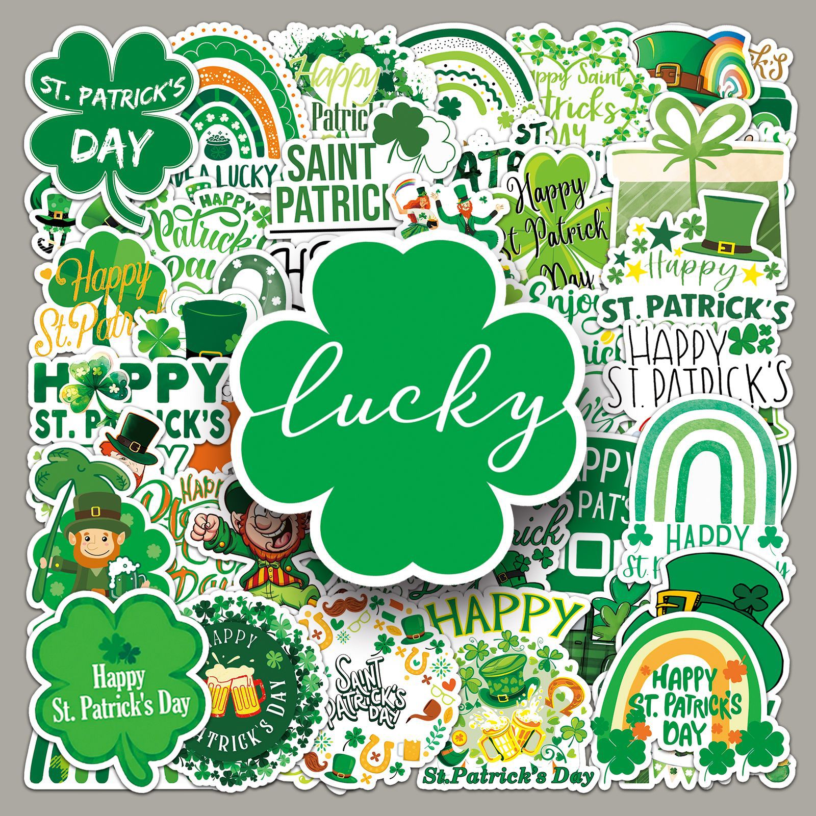 Wholesale St. Patrick's Day Green Rainbow Four-Leaf Clover Waterproof Vinyl Stickers