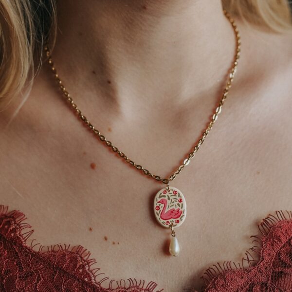 Wholesale Retro Oil Painting Style Heart Print Pendant Necklace