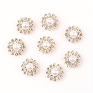 White pearls on gold base / 14mm three-layer sunflower (glass diamond)
