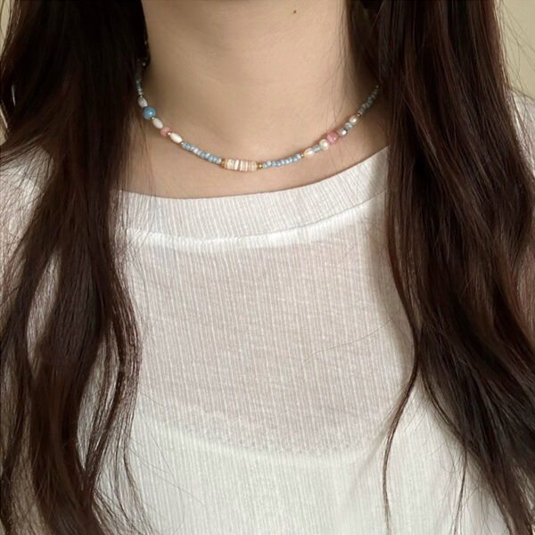 Wholesale Spring and Summer Fresh Light Blue Niche Beaded Necklace