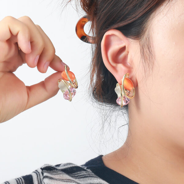 Wholesale Cat's Eye Stone Geometric Full Diamond Earrings